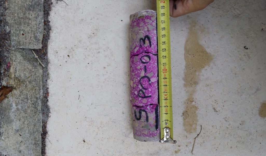 Mesures de carbonatation du béton (test phénolphtaléine)